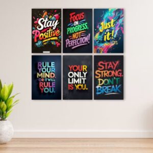 Set Of 6 Motivational Art Wooden Frames For Wall Decoration / Sticky Photo Tiles