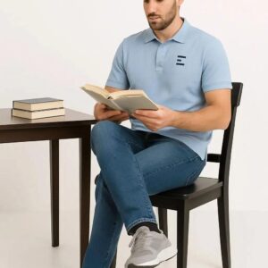 Sky Blue Polo Shirt for Men - Premium Cotton Comfort for Smart Casual Style EW-001035