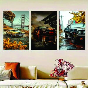 Multicolor Cars Design Wall Art & Paintings - 3 Pcs Collection
