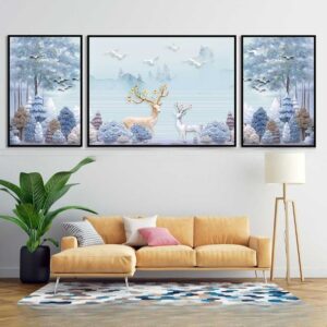 Set of 3pcs Deer Wall Frame Set: Art For Bedroom And Drawing Room Decor