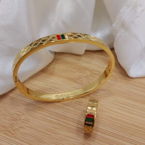 Gold Plated Stainless Steel Bangles And A Matching Ring Providing Elegant Design Everyday Fashion Support
